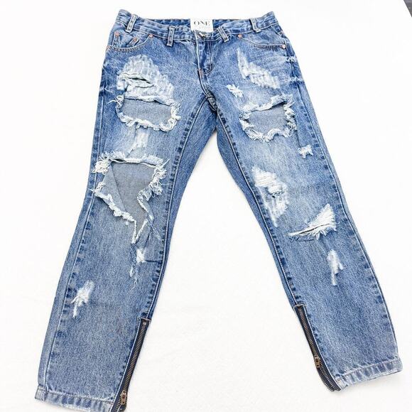 One by One Teaspon Thrashed Free Birds Low Waist Denim Jeans Size 25 - Picture 2 of 11